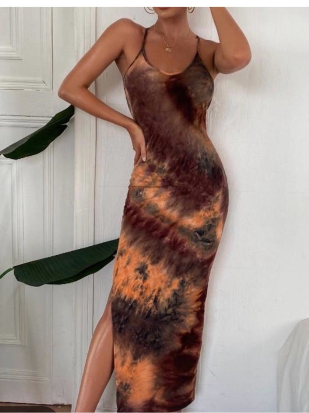 SHEIN Tie-Dye Maxi Dress in Orange and Purple